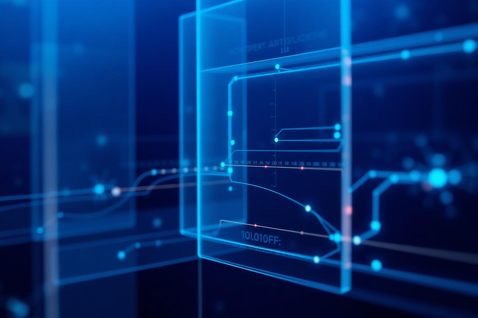 Abstract visualization of AI solution panels and intelligent workflows